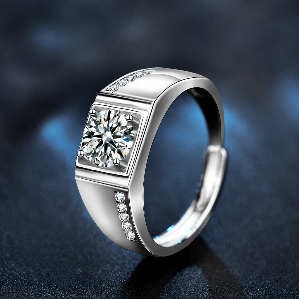 Couples Round Moissanite Wedding Rings with CZ close-up detail view with moissanite sparkle