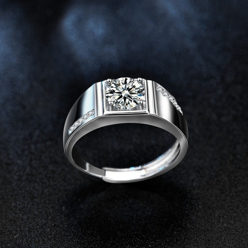 Couples Round Moissanite Wedding Rings with CZ close-up detail view with moissanite sparkle