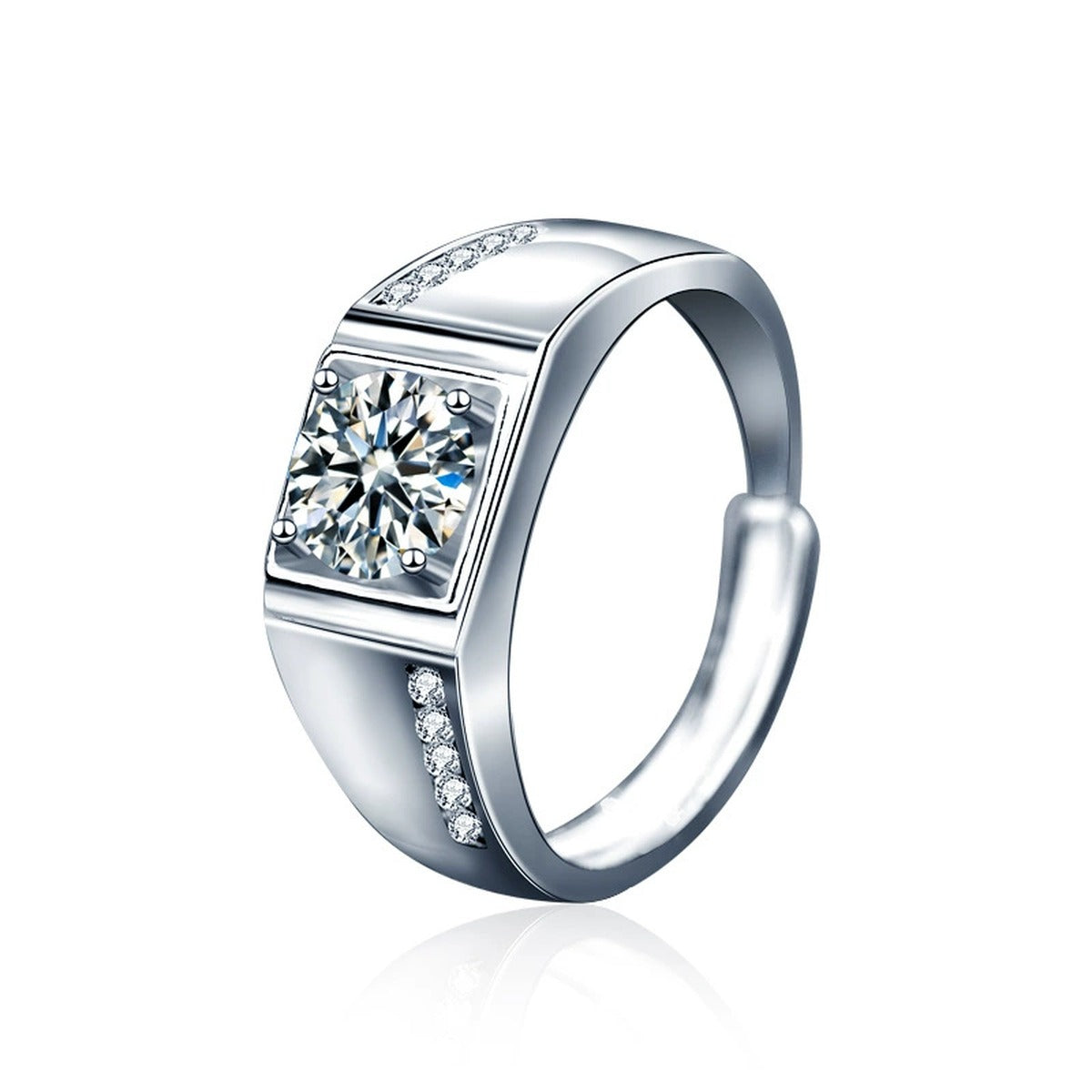 Couples Round Moissanite Wedding Rings with CZ in white gold-plated S925 sterling silver on clean white background