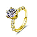 Six-Prong Round Moissanite Adjustable Engagement Ring with CZ in gold-plated S925 sterling silver on clean white background