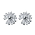 Daisy Round Moissanite Stud Earrings with CZ in White Gold-Plated S925 sterling silver white background product photo showing the pair, stone shape, and stud earrings silhouette