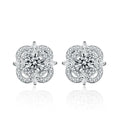 Star Round Moissanite Stud Earrings with CZ in White Gold-Plated S925 sterling silver white background product photo showing the pair, stone shape, and stud earrings silhouette