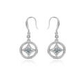 Geometric Round Moissanite Hook Dangle Earrings with CZ in White Gold-Plated S925 sterling silver white background product photo showing the pair, stone shape, and hook dangle earrings silhouette