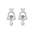 Christmas Bell Round Moissanite Stud Dangle Earrings with CZ in White Gold-Plated S925 sterling silver white background product photo showing the pair, stone shape, and stud dangle earrings silhouette