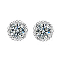 Floral Halo Round Moissanite Stud Earrings in White Gold-Plated S925 sterling silver white background product photo showing the pair, stone shape, and stud earrings silhouette