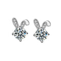 Rabbit Round Moissanite Stud Earrings with CZ in White Gold-Plated S925 sterling silver white background product photo showing the pair, stone shape, and stud earrings silhouette