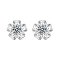 Cherry Blossom Round Moissanite Stud Earrings in White Gold-Plated S925 sterling silver white background product photo showing the pair, stone shape, and stud earrings silhouette