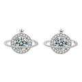 Planet Round Moissanite Stud Earrings with CZ in White Gold-Plated S925 sterling silver white background product photo showing the pair, stone shape, and stud earrings silhouette