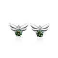 Bee Green Moissanite Stud Earrings with CZ in Gold-Plated S925 sterling silver white background product photo showing the pair, stone shape, and stud earrings silhouette