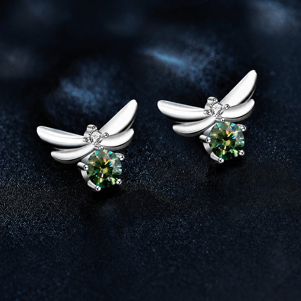 Bee Green Moissanite Stud Earrings with CZ in Gold-Plated S925 sterling silver product scene view showing pair comparison