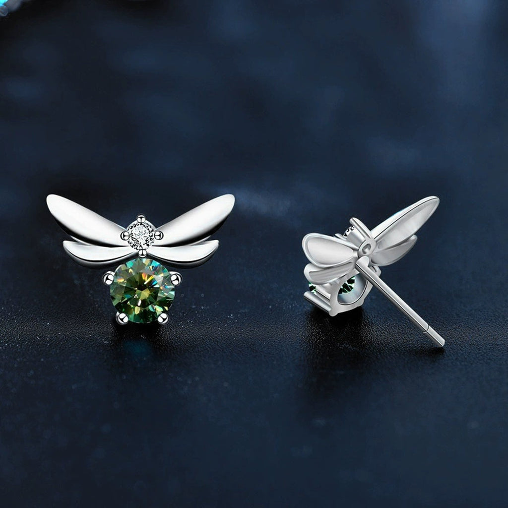 Bee Green Moissanite Stud Earrings with CZ in Gold-Plated S925 sterling silver product scene view showing pair comparison
