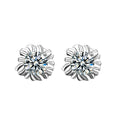 Sunflower Moissanite Stud Earrings in White Gold-Plated S925 sterling silver white background product photo showing the pair, stone shape, and stud earrings silhouette