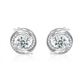 Dragon Round Moissanite Stud Earrings with CZ in White Gold-Plated S925 sterling silver white background product photo showing the pair, stone shape, and stud earrings silhouette
