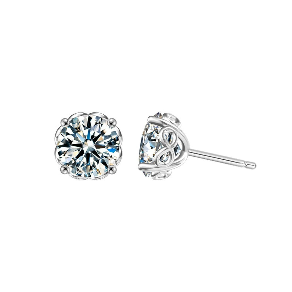 Four-Prong Round Moissanite Solitaire Stud Earrings in Gold-Plated S925 sterling silver product scene view showing front sparkle