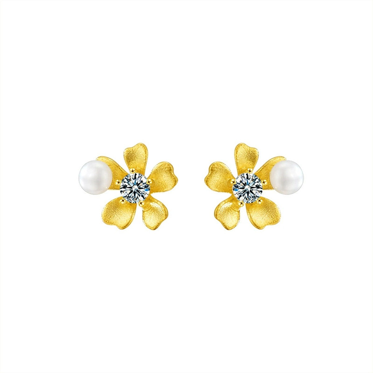 Orchid Pearl Round Moissanite Stud Earrings in Gold-Plated S925 sterling silver white background product photo showing the pair, stone shape, and stud earrings silhouette