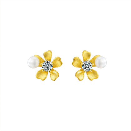 Orchid Pearl Round Moissanite Stud Earrings in Gold-Plated S925 sterling silver white background product photo showing the pair, stone shape, and stud earrings silhouette