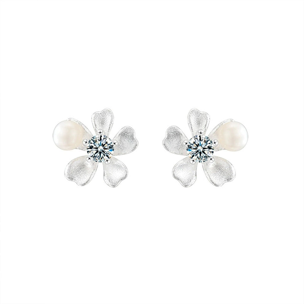 Orchid Pearl Round Moissanite Stud Earrings in Gold-Plated S925 sterling silver product scene view showing front sparkle