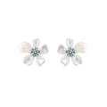 Orchid Pearl Round Moissanite Stud Earrings in Gold-Plated S925 sterling silver product scene view showing front sparkle
