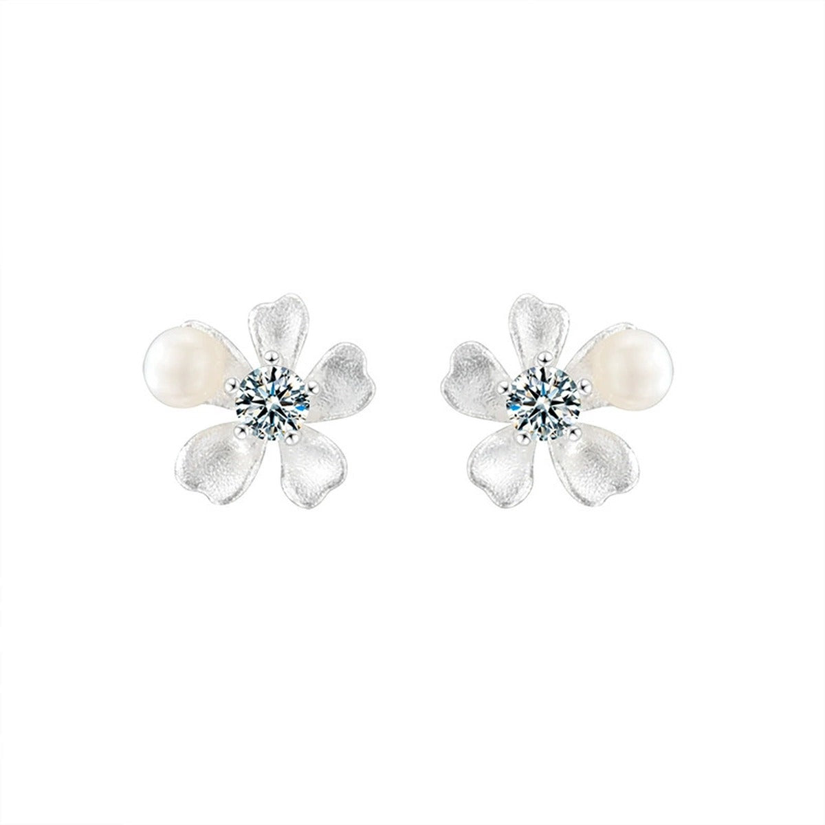 Orchid Pearl Round Moissanite Stud Earrings in Gold-Plated S925 sterling silver product scene view showing front sparkle