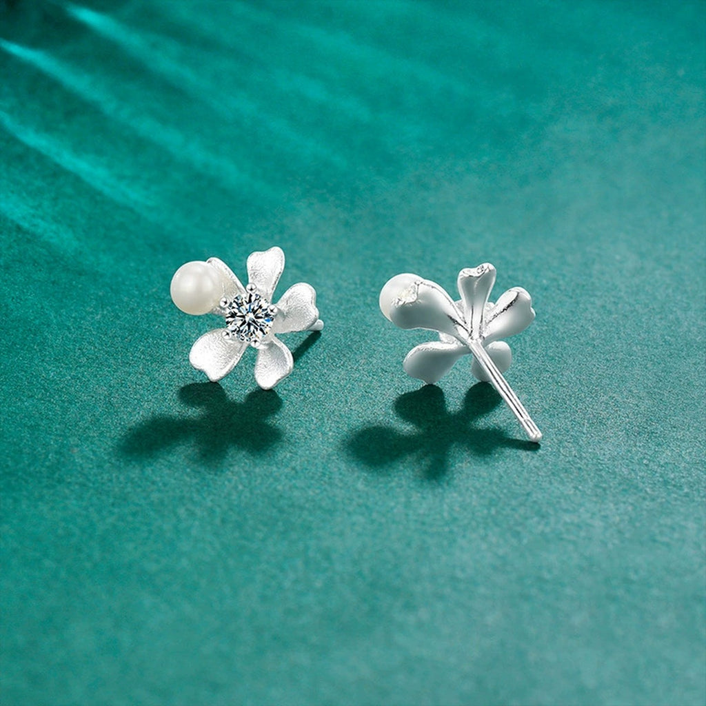 Orchid Pearl Round Moissanite Stud Earrings in Gold-Plated S925 sterling silver product scene view showing pair comparison