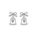 Bowknot Bell Heart Moissanite Stud Dangle Earrings with CZ in Gold-Plated S925 sterling silver product scene view showing front sparkle