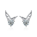 Angel Wing Round Moissanite Stud Earrings in Gold-Plated S925 sterling silver product scene view showing front sparkle