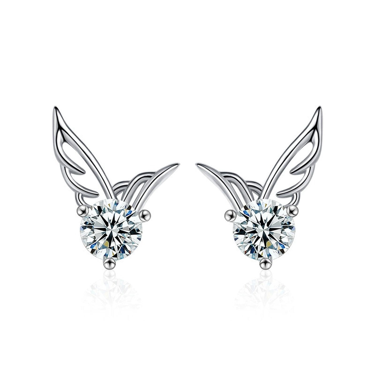 Angel Wing Round Moissanite Stud Earrings in Gold-Plated S925 sterling silver product scene view showing front sparkle