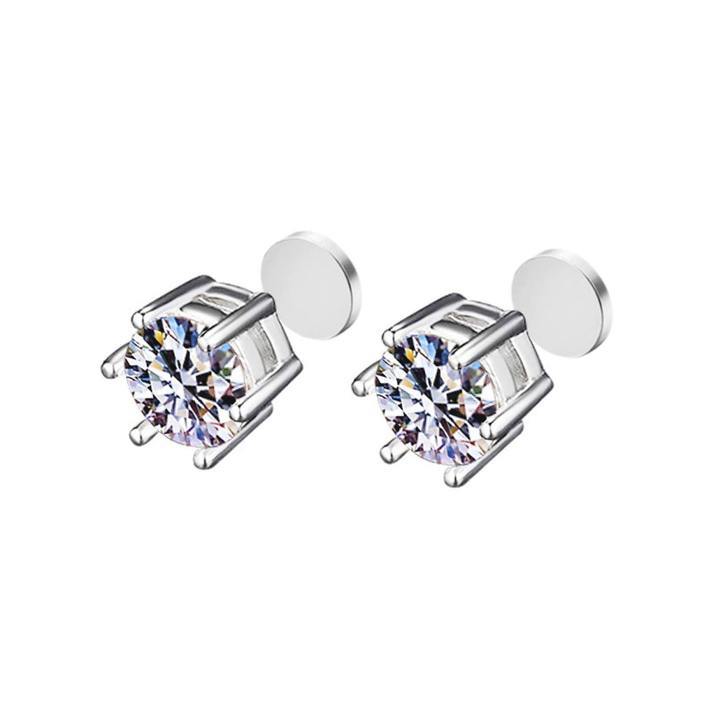 Magnetic Clip-On Round Moissanite Stud Earrings in Gold-Plated S925 sterling silver product scene view showing front sparkle