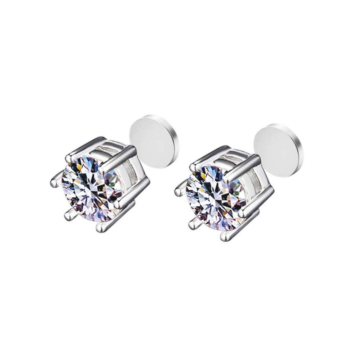 Magnetic Clip-On Round Moissanite Stud Earrings in Gold-Plated S925 sterling silver product scene view showing front sparkle