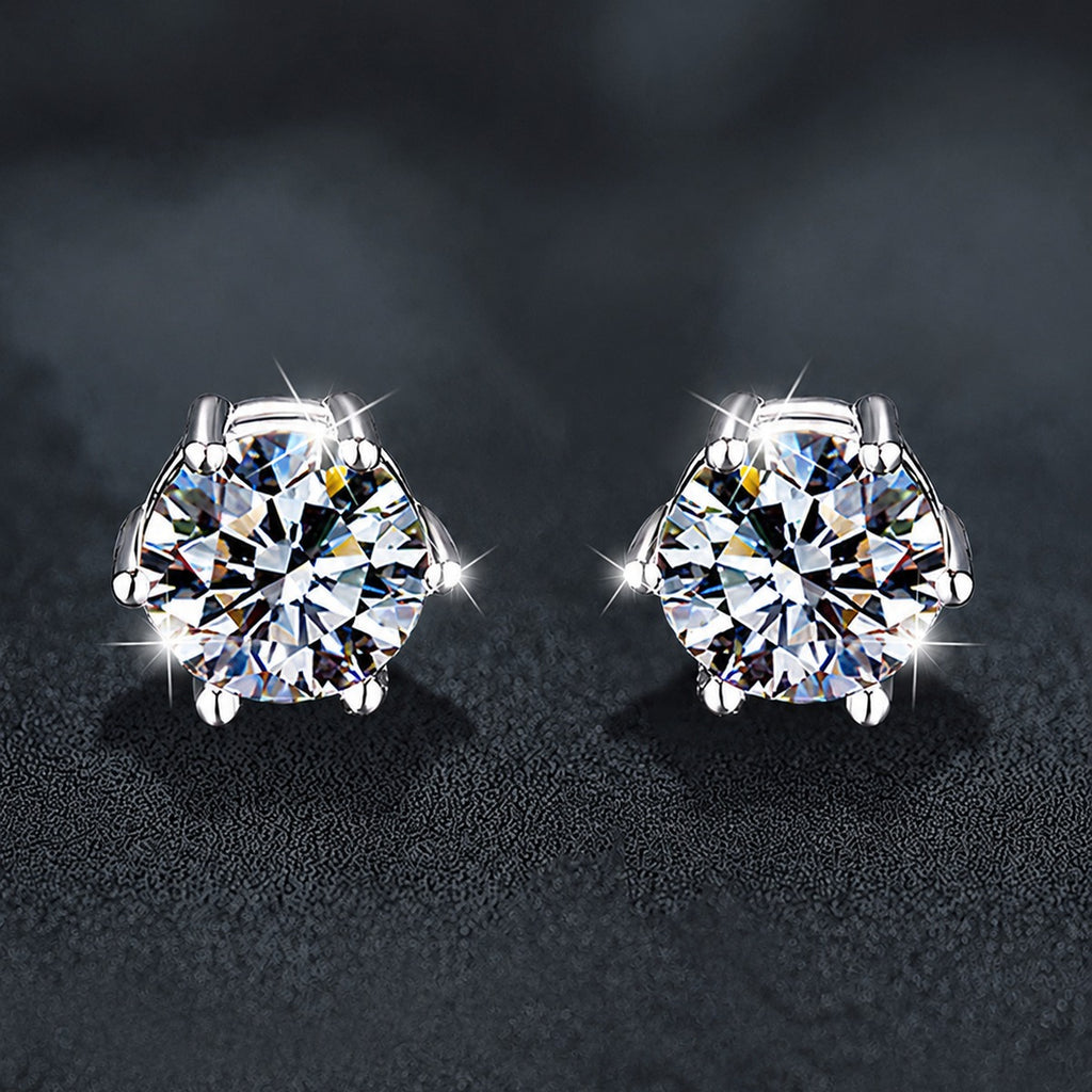 Magnetic Clip-On Round Moissanite Stud Earrings in Gold-Plated S925 sterling silver product scene view showing angled setting detail