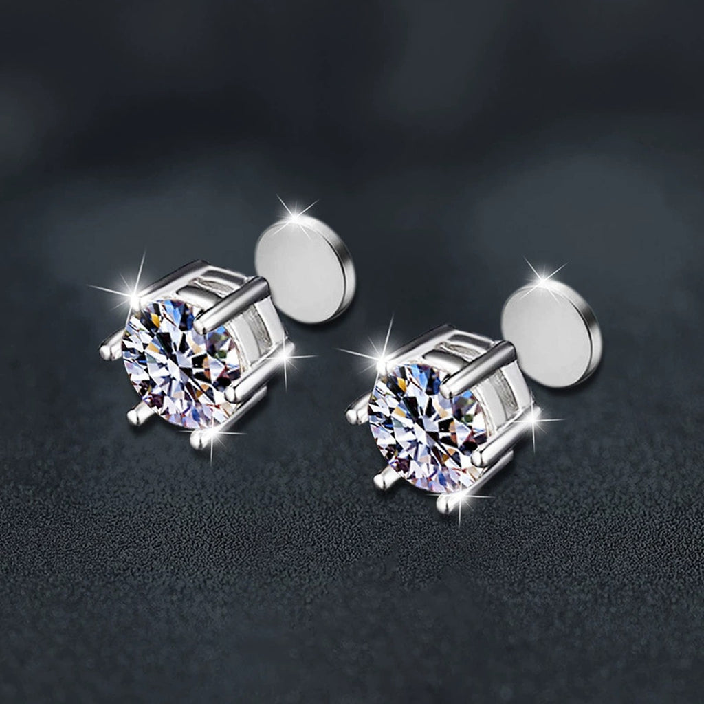 Magnetic Clip-On Round Moissanite Stud Earrings in Gold-Plated S925 sterling silver product scene view showing pair comparison