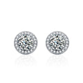 Round Halo Moissanite Stud Earrings with CZ in Gold-Plated S925 sterling silver product scene view showing front sparkle