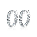 Inside-Out Round Moissanite Hoop Earrings in White Gold-Plated S925 sterling silver white background product photo showing the pair, stone shape, and hoop earrings silhouette