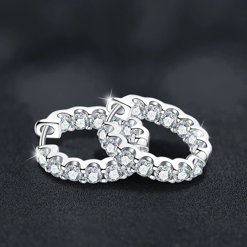 Inside-Out Round Moissanite Hoop Earrings in White Gold-Plated S925 sterling silver product scene view showing angled setting detail