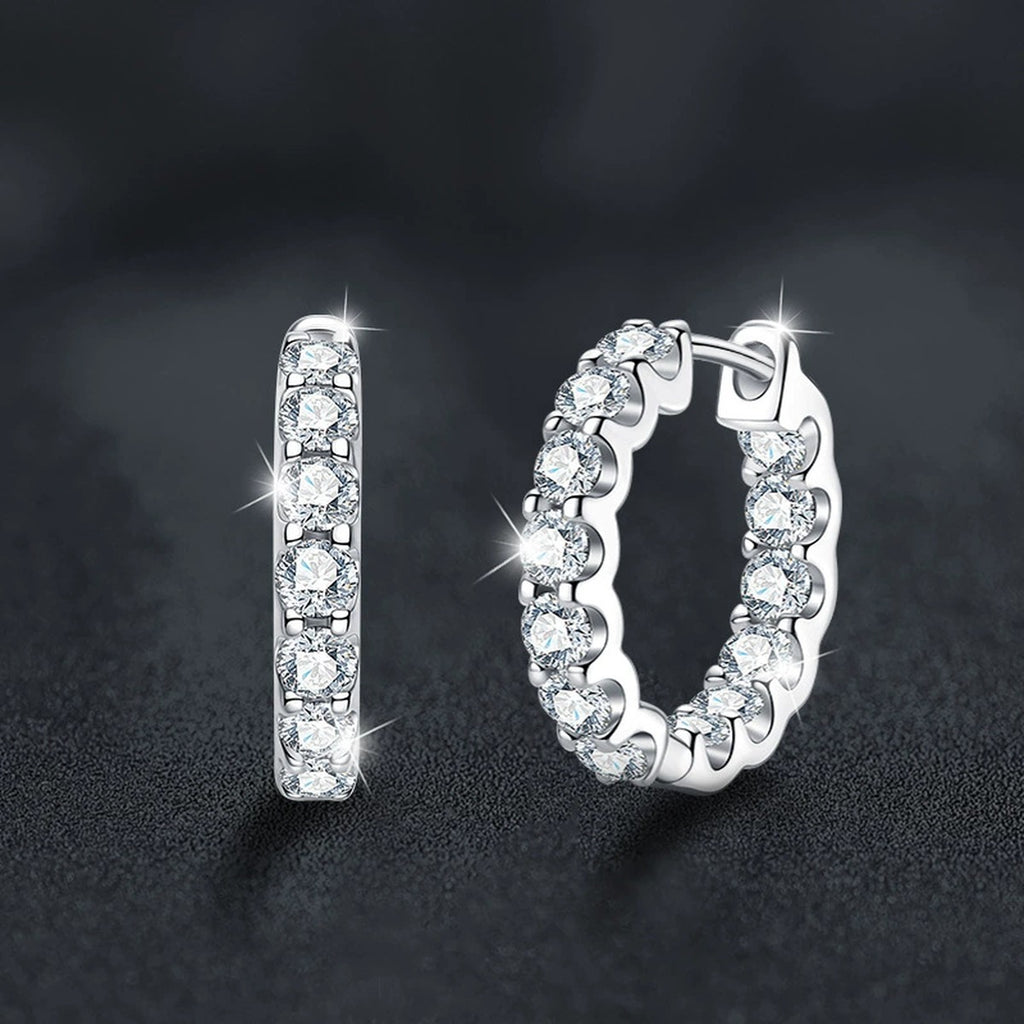 Inside-Out Round Moissanite Hoop Earrings in White Gold-Plated S925 sterling silver product scene view showing side profile