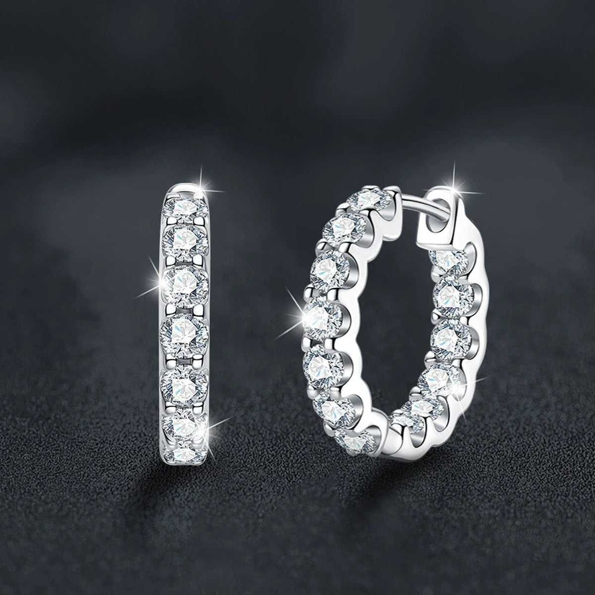 Inside-Out Round Moissanite Hoop Earrings in White Gold-Plated S925 sterling silver product scene view showing side profile