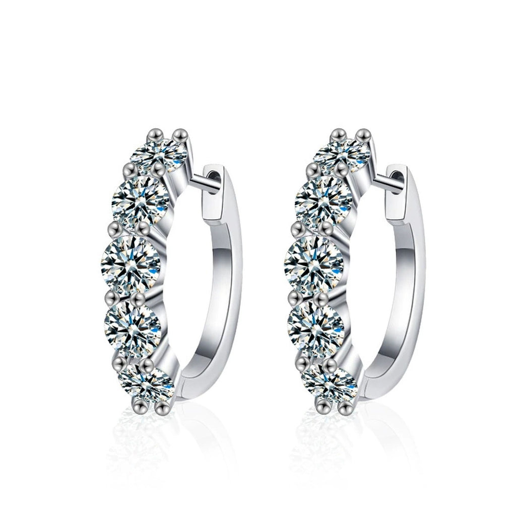 Three-Row Round Moissanite Hoop Earrings in Gold-Plated S925 sterling silver product scene view showing front sparkle
