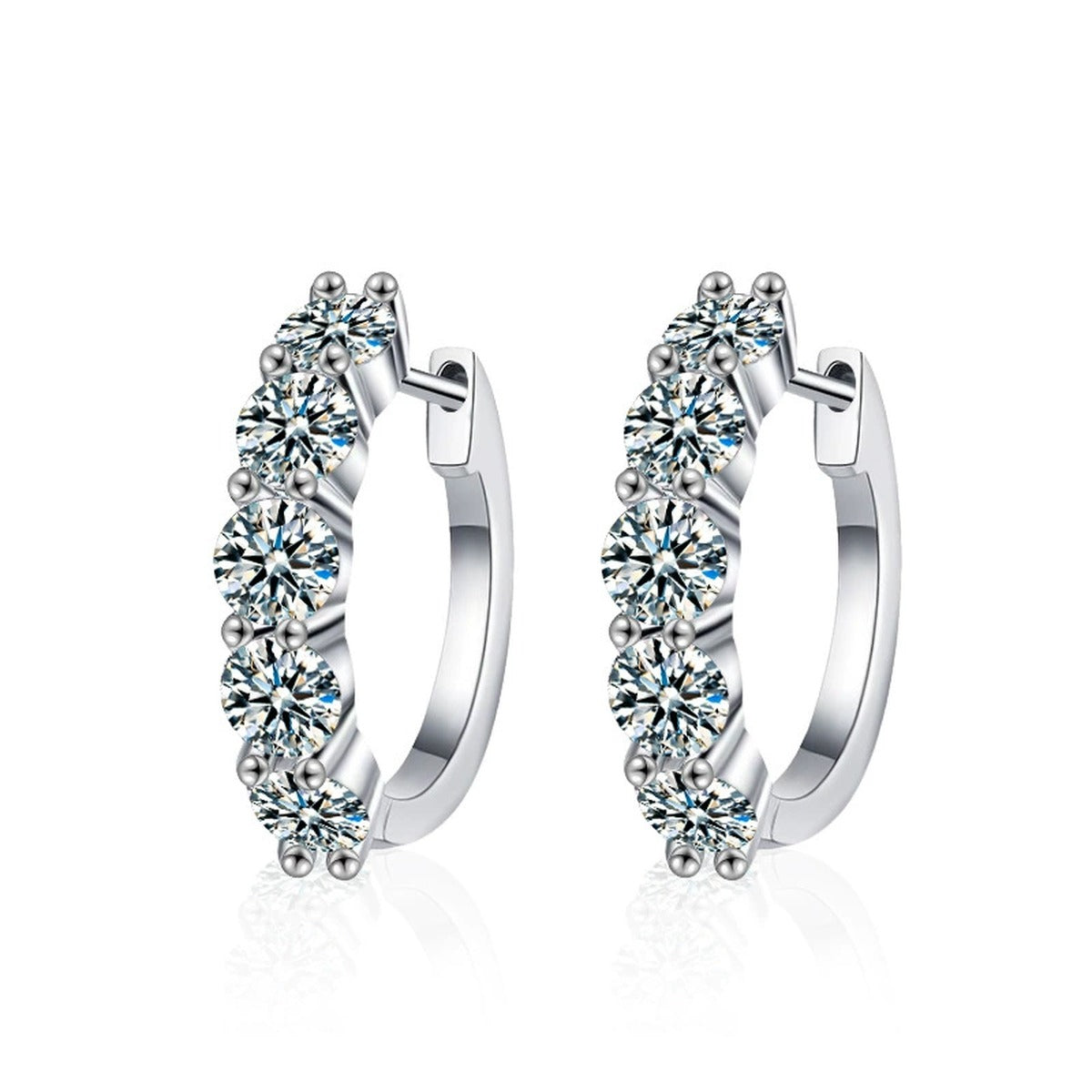 Three-Row Round Moissanite Hoop Earrings in Gold-Plated S925 sterling silver product scene view showing front sparkle