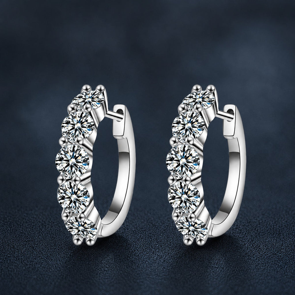 Three-Row Round Moissanite Hoop Earrings in Gold-Plated S925 sterling silver product scene view showing angled setting detail