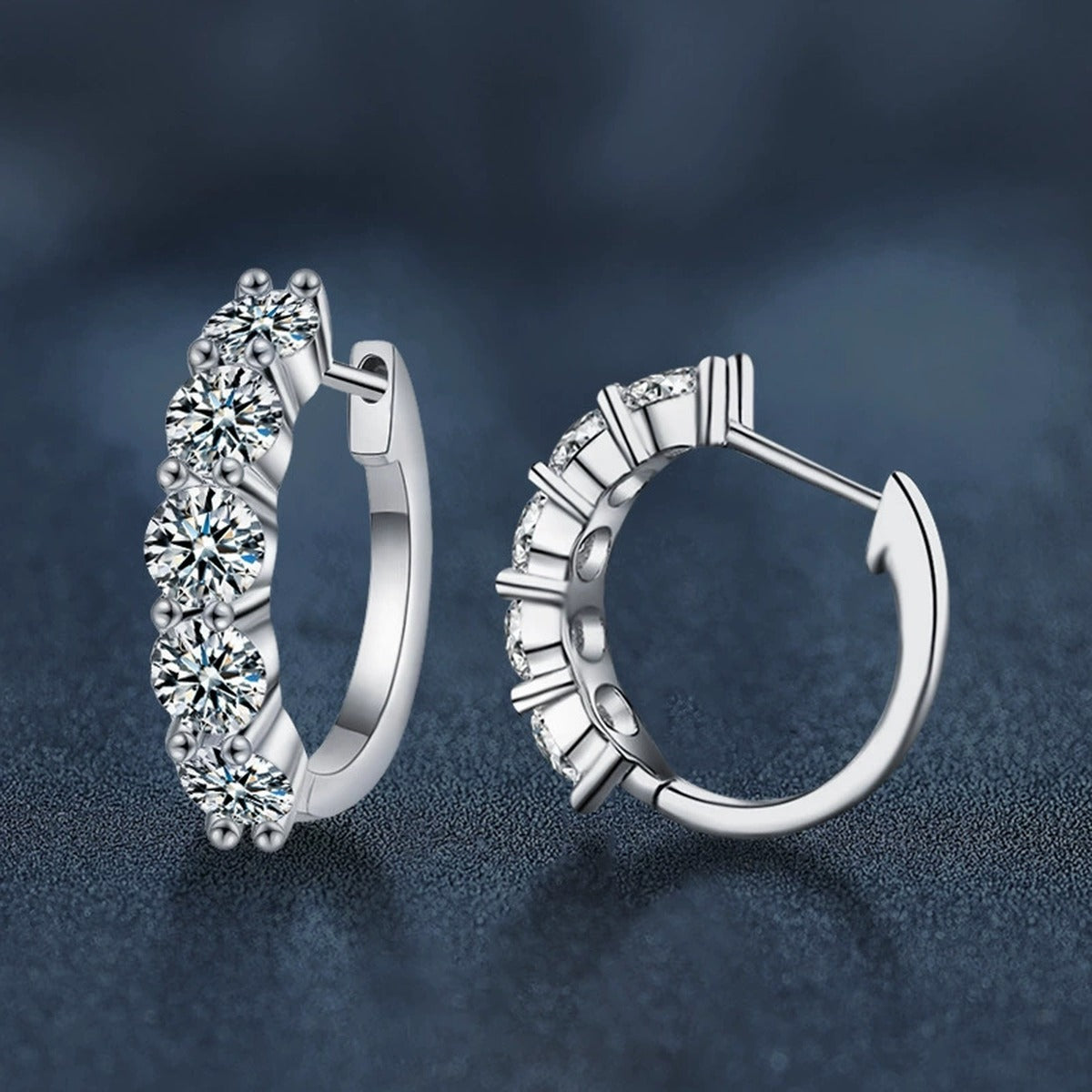 Three-Row Round Moissanite Hoop Earrings in Gold-Plated S925 sterling silver product scene view showing side profile