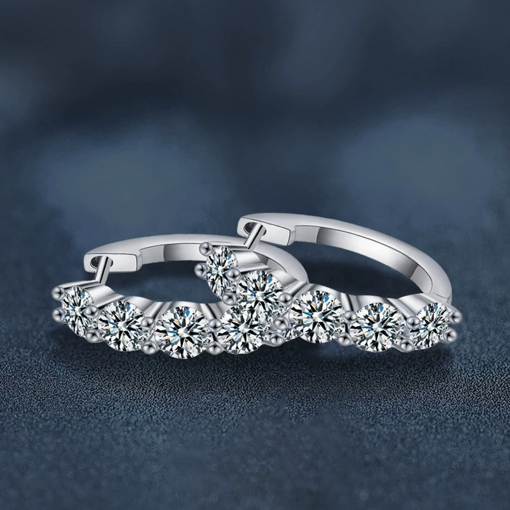 Three-Row Round Moissanite Hoop Earrings in Gold-Plated S925 sterling silver product scene view showing pair comparison