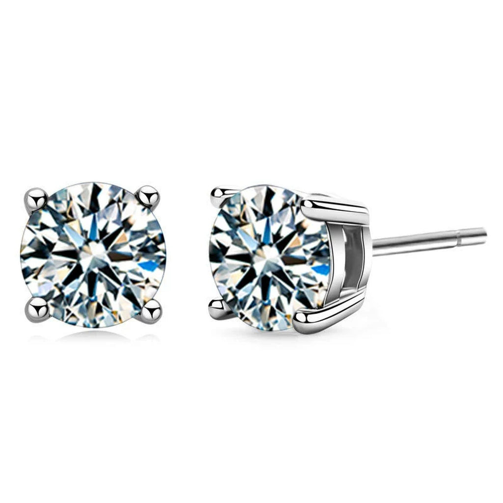 Four-Prong Round Moissanite Stud Earrings in Gold-Plated S925 sterling silver product scene view showing front sparkle
