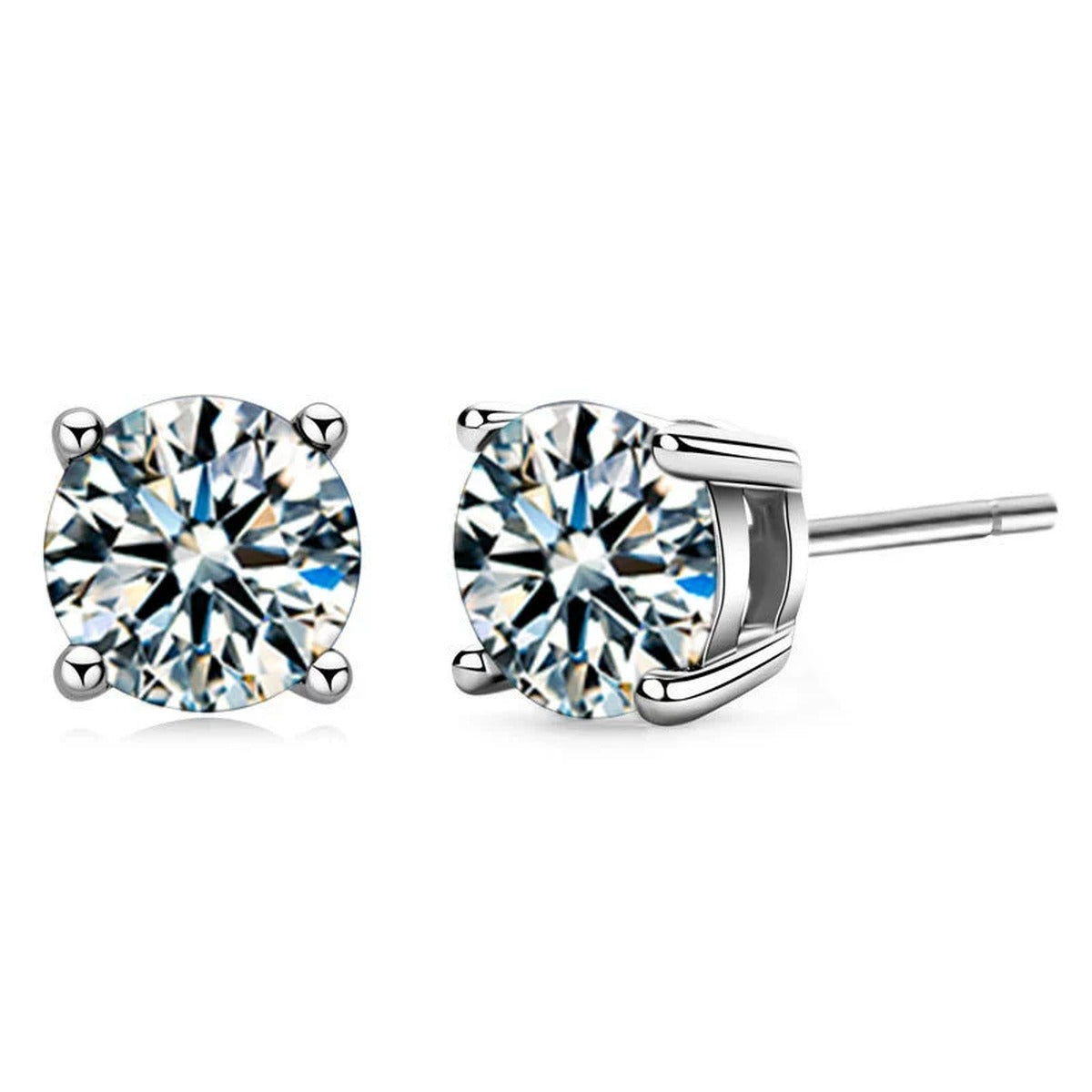 Four-Prong Round Moissanite Stud Earrings in Gold-Plated S925 sterling silver product scene view showing front sparkle
