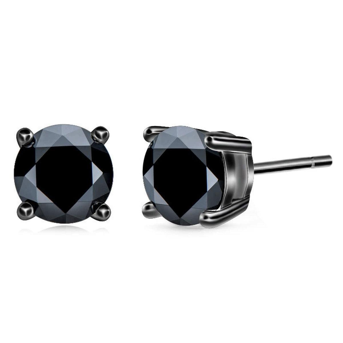 Four-Prong Round Moissanite Stud Earrings in Gold-Plated S925 sterling silver product scene view showing side profile