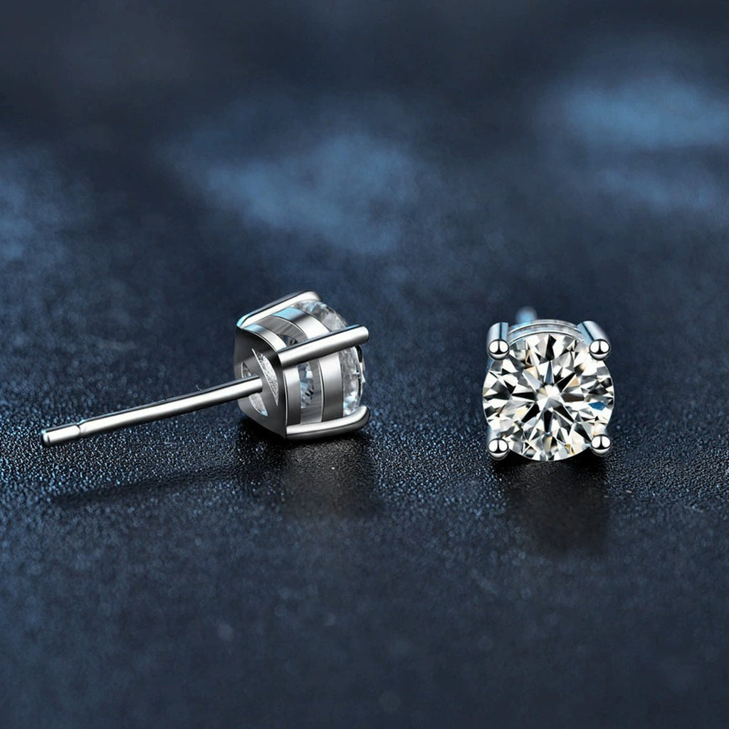 Four-Prong Round Moissanite Stud Earrings in Gold-Plated S925 sterling silver product scene view showing pair comparison