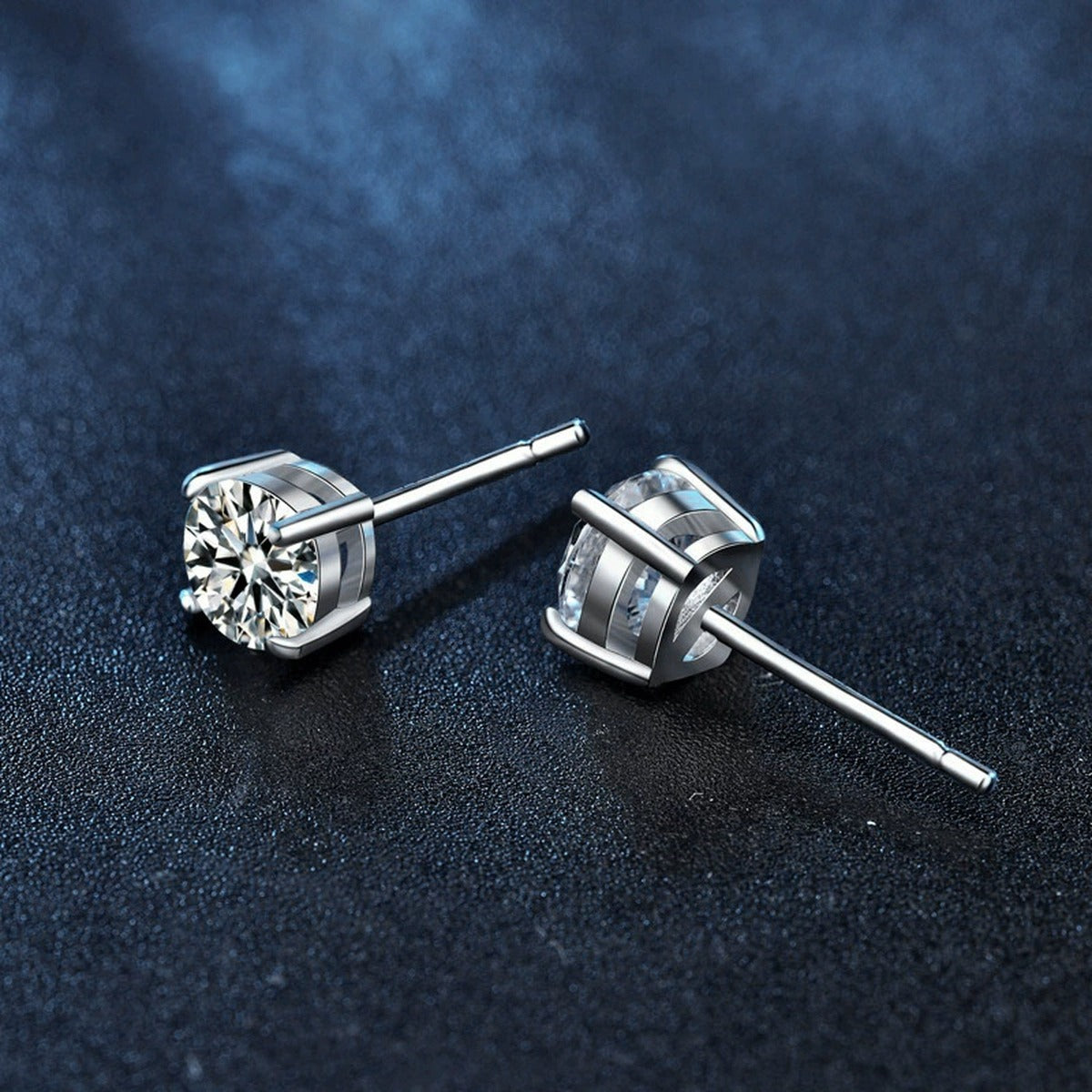 Four-Prong Round Moissanite Stud Earrings in Gold-Plated S925 sterling silver product scene view showing pair comparison