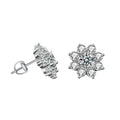 Sunflower Round Moissanite Stud Earrings with CZ in White Gold-Plated S925 sterling silver white background product photo showing the pair, stone shape, and stud earrings silhouette