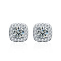 Cushion Halo Round Moissanite Stud Earrings with CZ in Gold-Plated S925 sterling silver product scene view showing front sparkle
