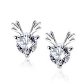 Antler Round Moissanite Stud Earrings in White Gold-Plated S925 sterling silver white background product photo showing the pair, stone shape, and stud earrings silhouette
