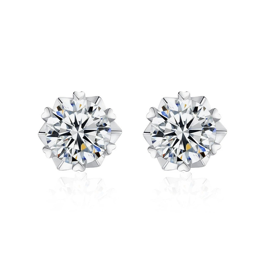 Snowflake Round Moissanite Stud Earrings in Gold-Plated S925 sterling silver product scene view showing front sparkle